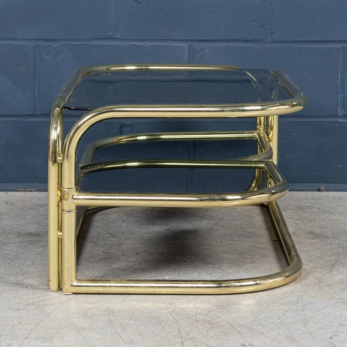 20th Century Italian Brass Framed Smoked Glass Coffee Table By Morex C.1980 photo Furniture