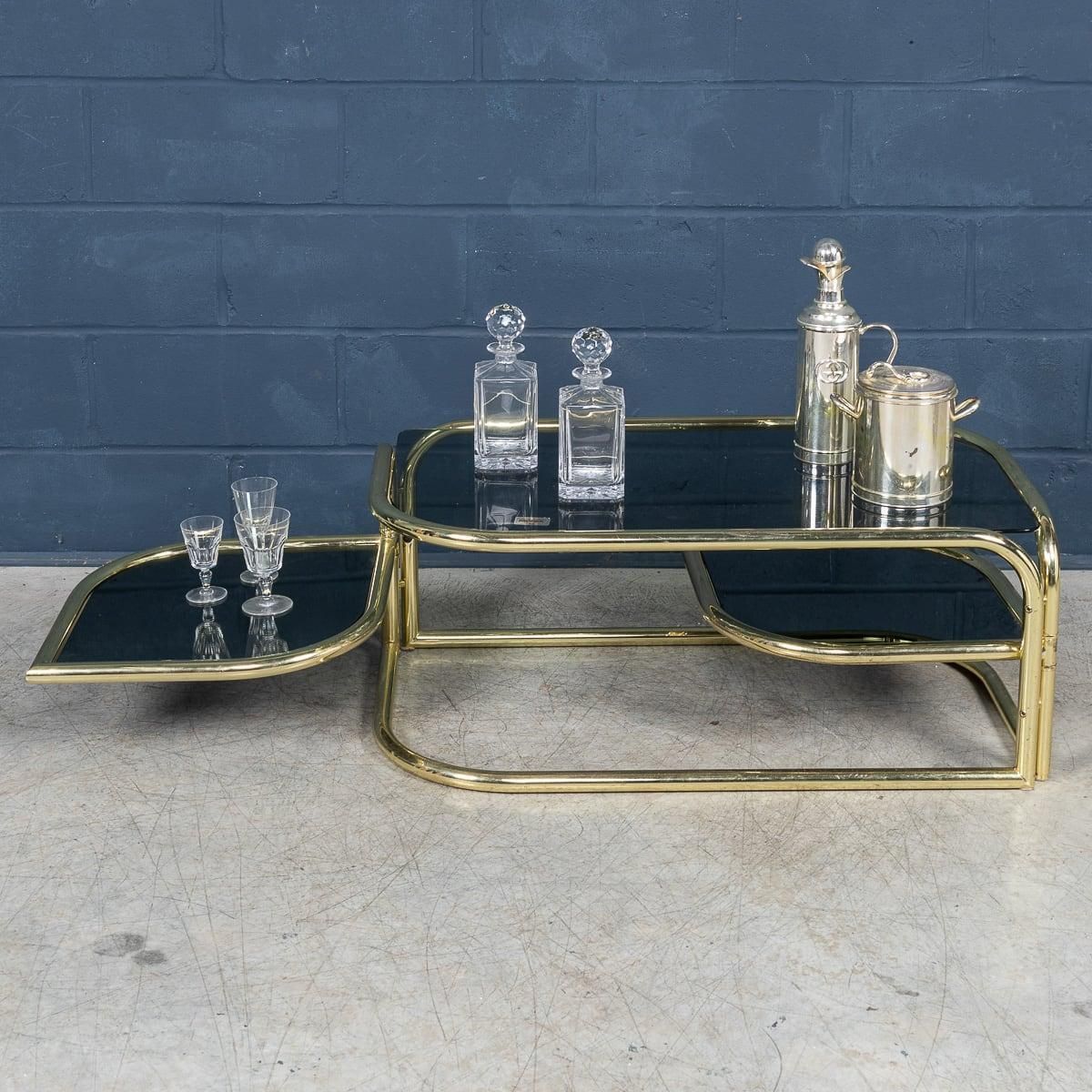20th Century Italian Brass Framed Smoked Glass Coffee Table By Morex C.1980 photo vintage