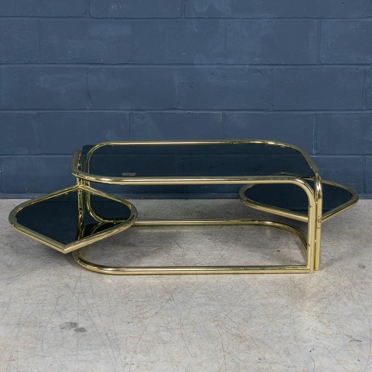 Furniture 20th Century Italian Brass Framed Smoked Glass Coffee Table By Morex C.1980 photo
