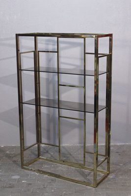 Golden Metal Shelf Attributed To Renato Zevi, Italy, 1970s photo for sale