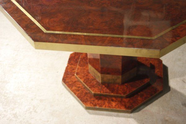 photo buy Burl Lacquer And Brass Dining Table By Jean Claude Mahey For Maison Roméo, 1970s