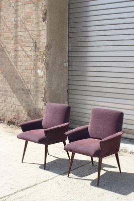 Mid Century Violet Velvet & Corduroy Armchairs, 1950s, Set Of 2 photo furniture