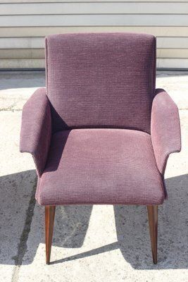 Furniture Mid Century Violet Velvet & Corduroy Armchairs, 1950s, Set Of 2 photo