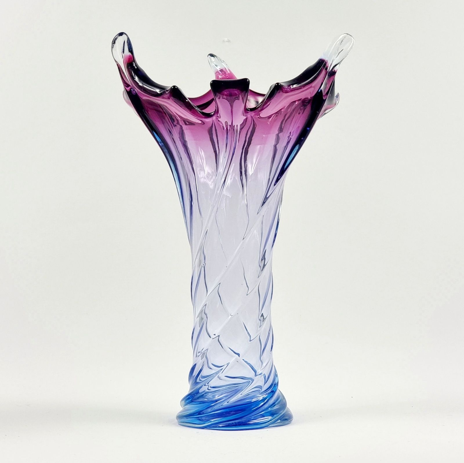 X L Mid Century Murano Glass Twisted Vase From Fratelli Toso, Italy, 1960s photo for sale