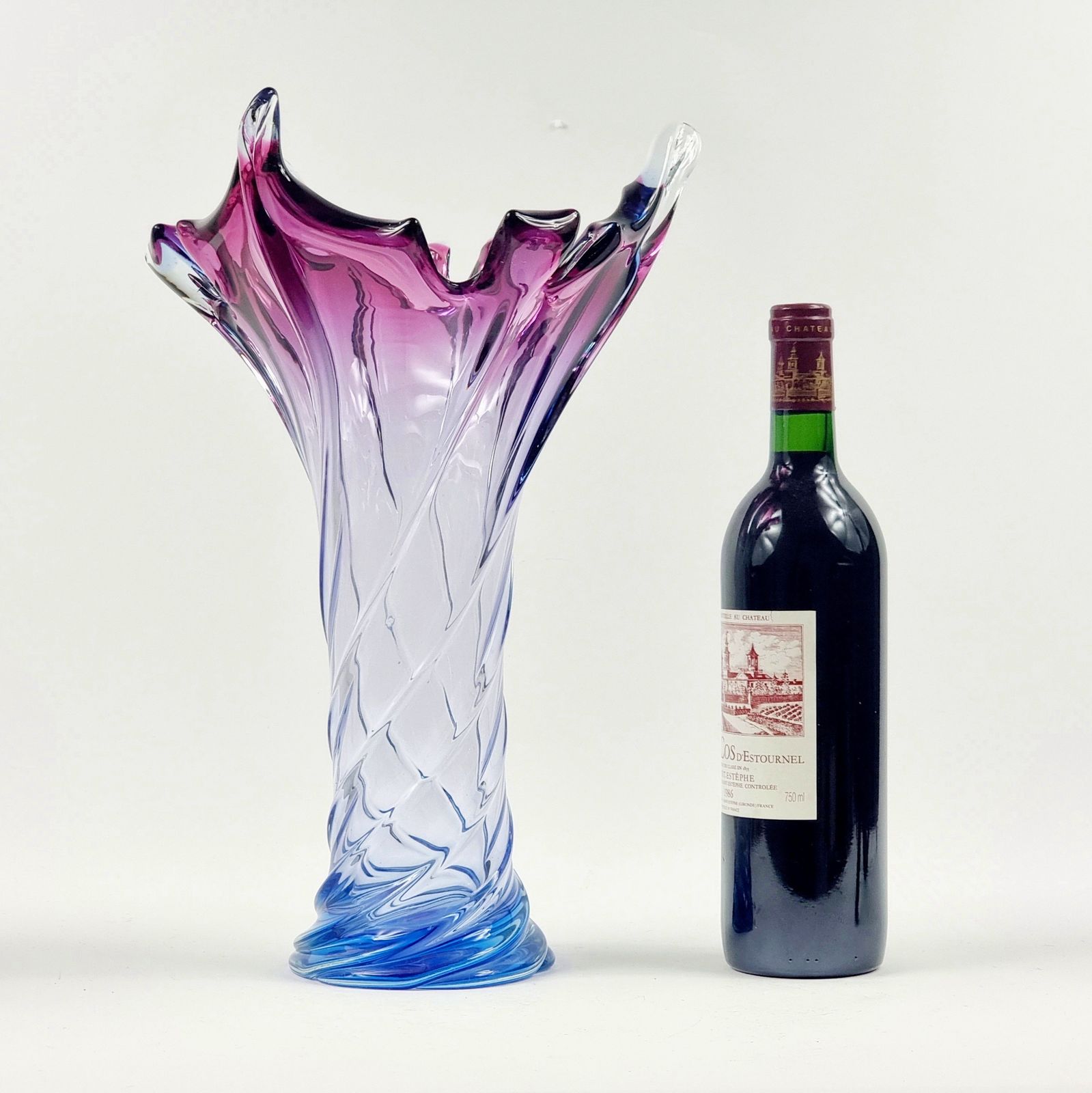 X L Mid Century Murano Glass Twisted Vase From Fratelli Toso, Italy, 1960s photo vinterior