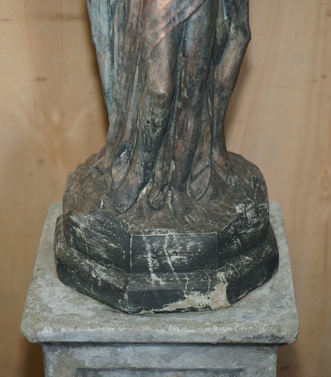 Vintage Three Graces Bird Bath Garden Statue With Highly Patined Finish photo vinterior