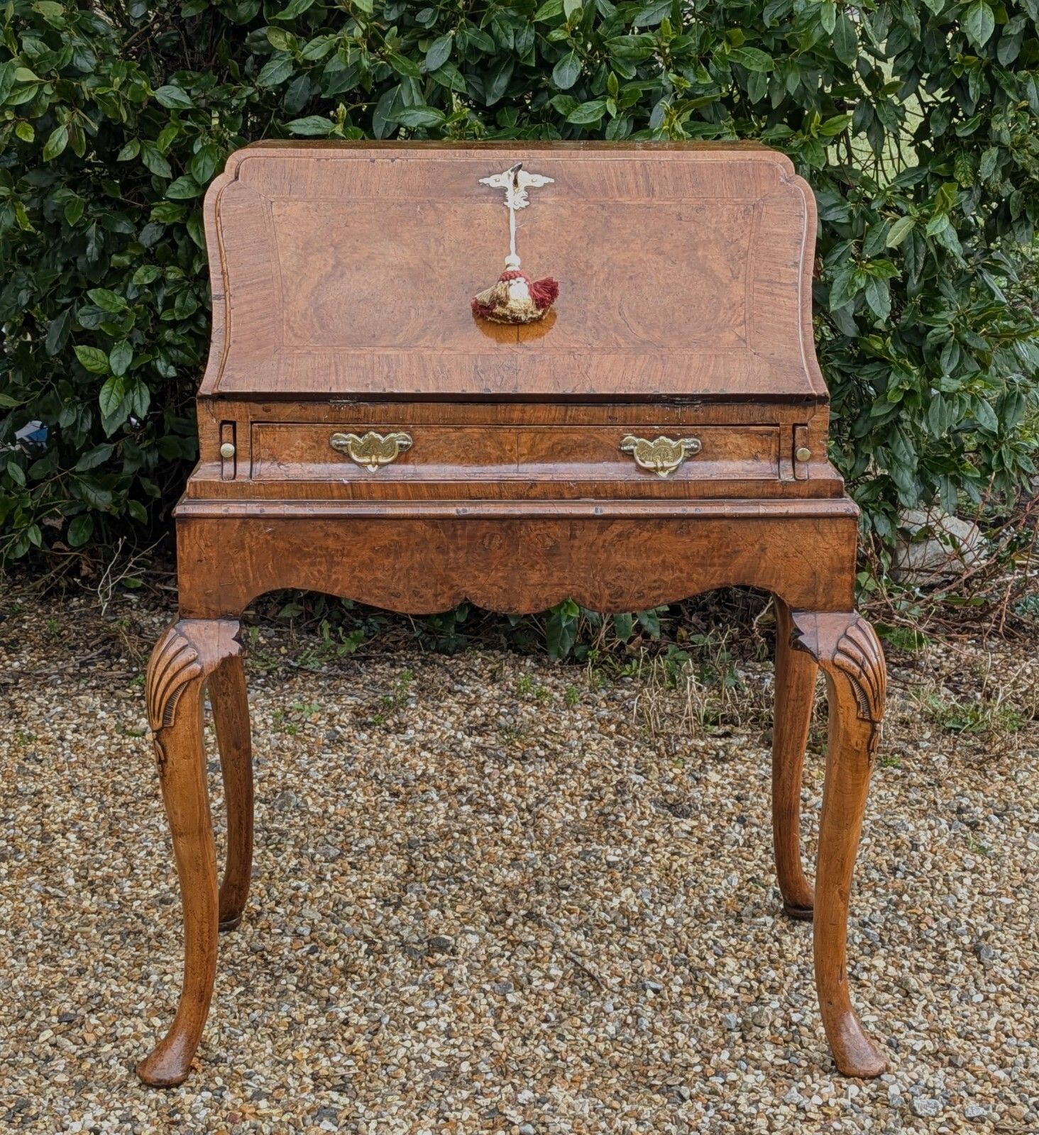 George I Style Burr Walnut Bureau On Stand Desk photo for sale