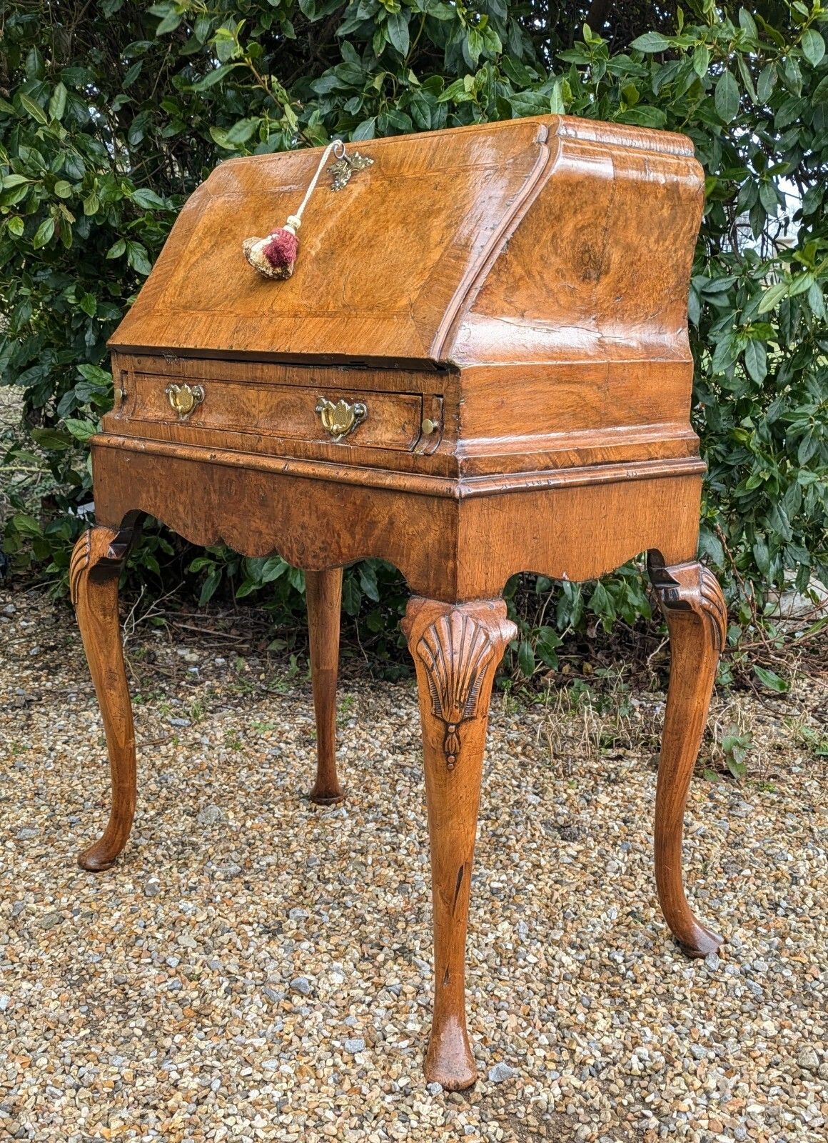 George I Style Burr Walnut Bureau On Stand Desk photo vintage