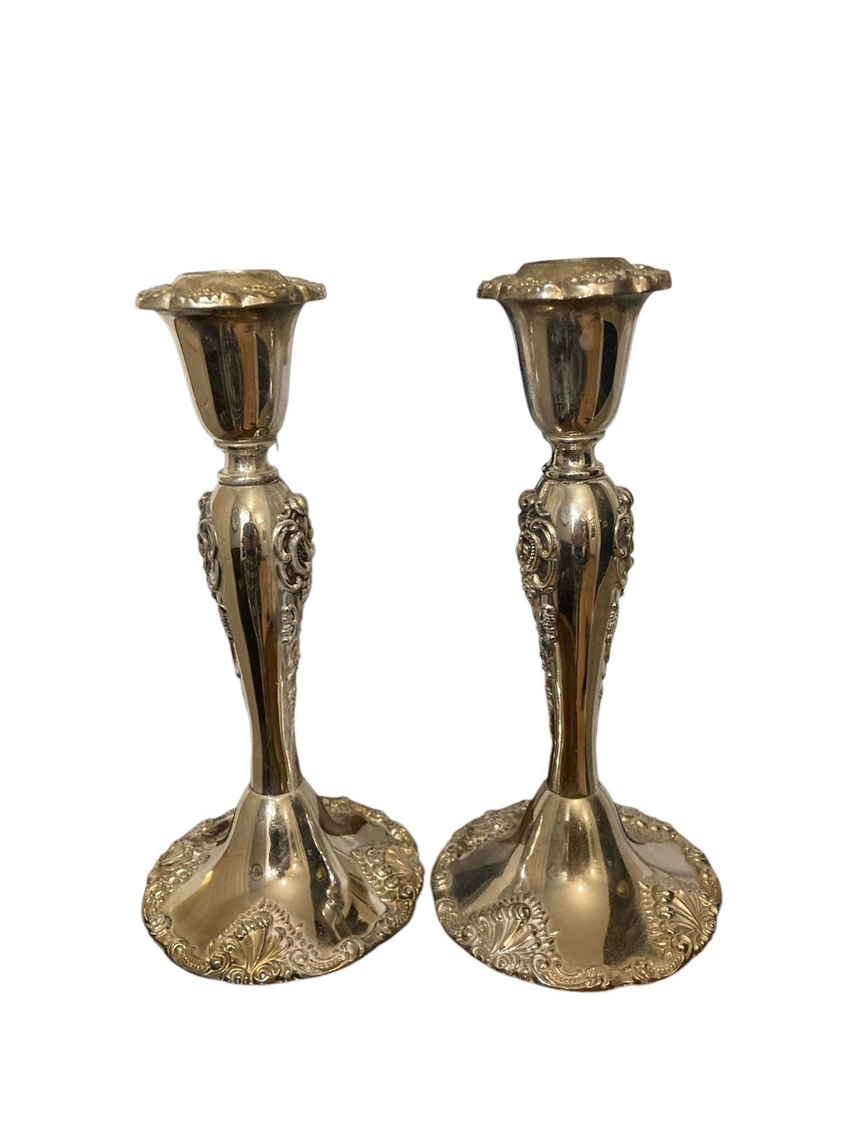 A Pair Of Silver Plated Godinger Baroque Style Candle Holders photo vinterior