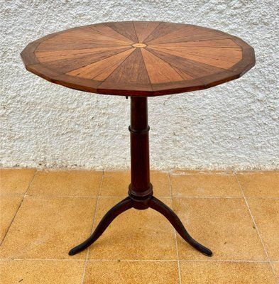 Early 20th Century French Rotating Round Side Table In Walnut, 1940s photo furniture
