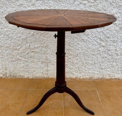 Early 20th Century French Rotating Round Side Table In Walnut, 1940s photo vinterior