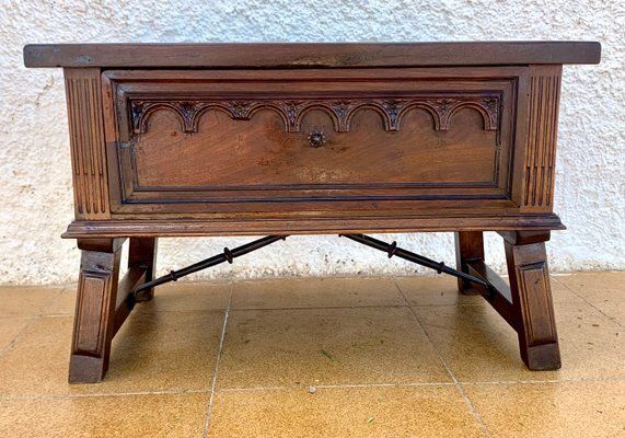 Cómoda Pequeña De Nogal Español De Principios Del Siglo XX Con Un Cajón Y Camilla De Hierro, Década De 1940 photo furniture
