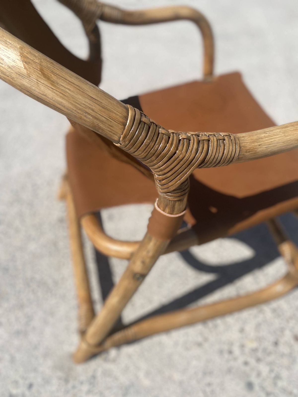 Mid Century Bamboo And Leather Safari Armchair, Denmark, 1960s photo Furniture