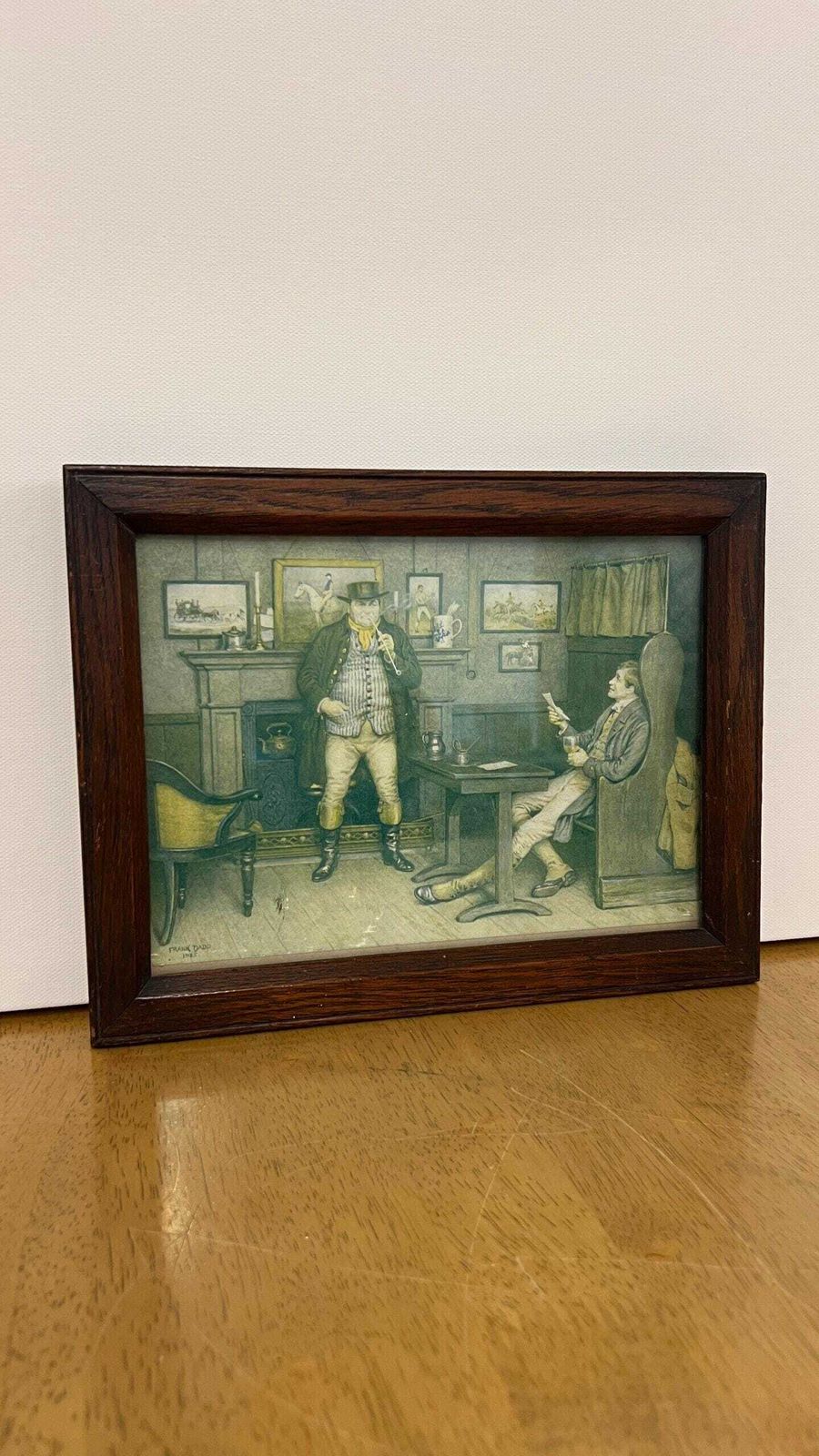 Vintage Picture In Solid Wood Frame Of A 1925 Frank Dadd Painting Depicting Gentlemen In A Pub
