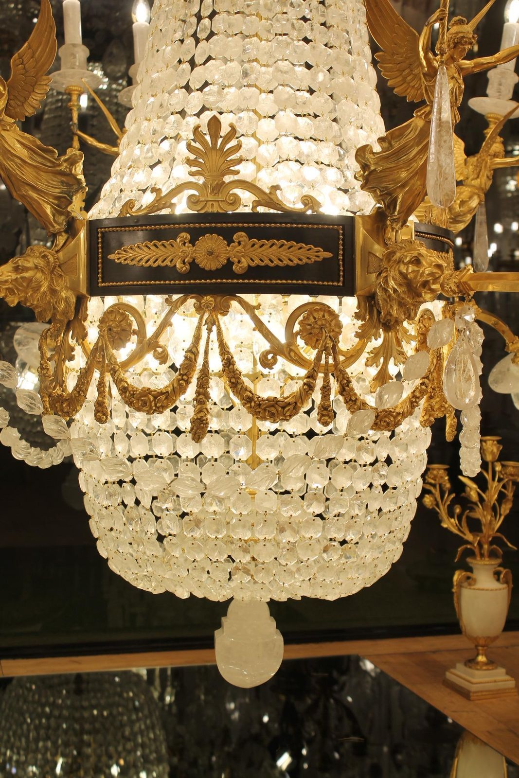 photo for sale Large Beautiful Gasolier Bronze & Rock Crystal French Chandelier With 36 Lights