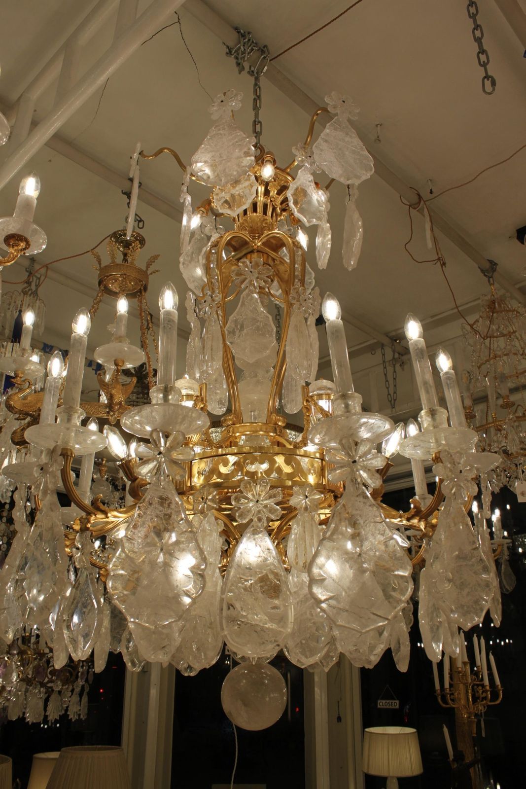 Magnificent Crowned French Bronze And Rock Crystal Chandelier With Candles 12 photo Lighting