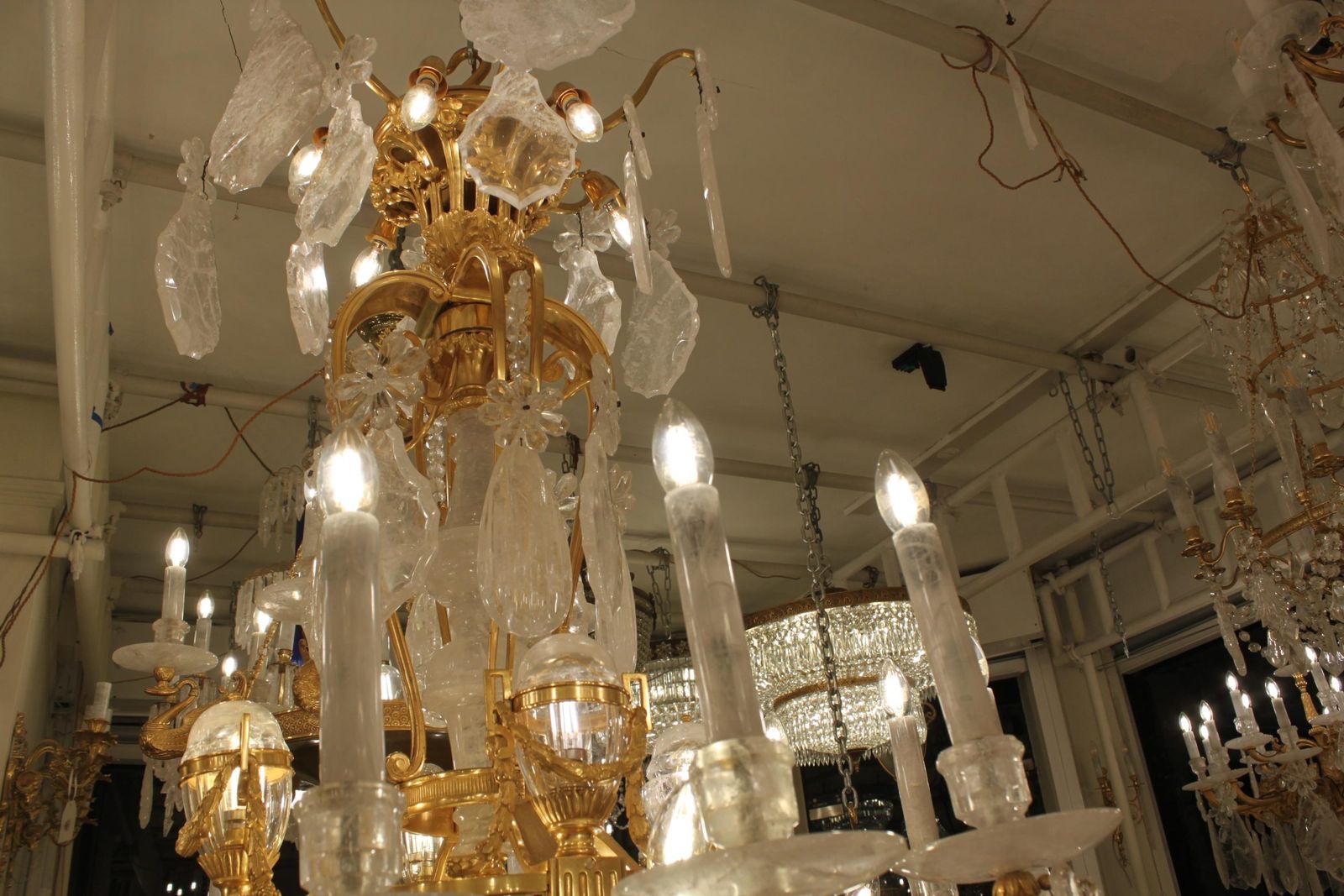 Magnificent Crowned French Bronze And Rock Crystal Chandelier With Candles 12 photo vintage