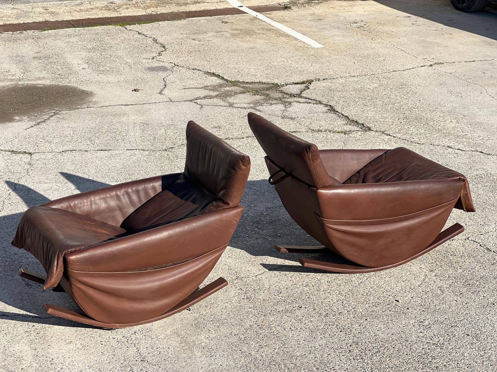Pair Of De Sede Rocking Chairs, Switzerland 1970 In Brown Leather photo furniture
