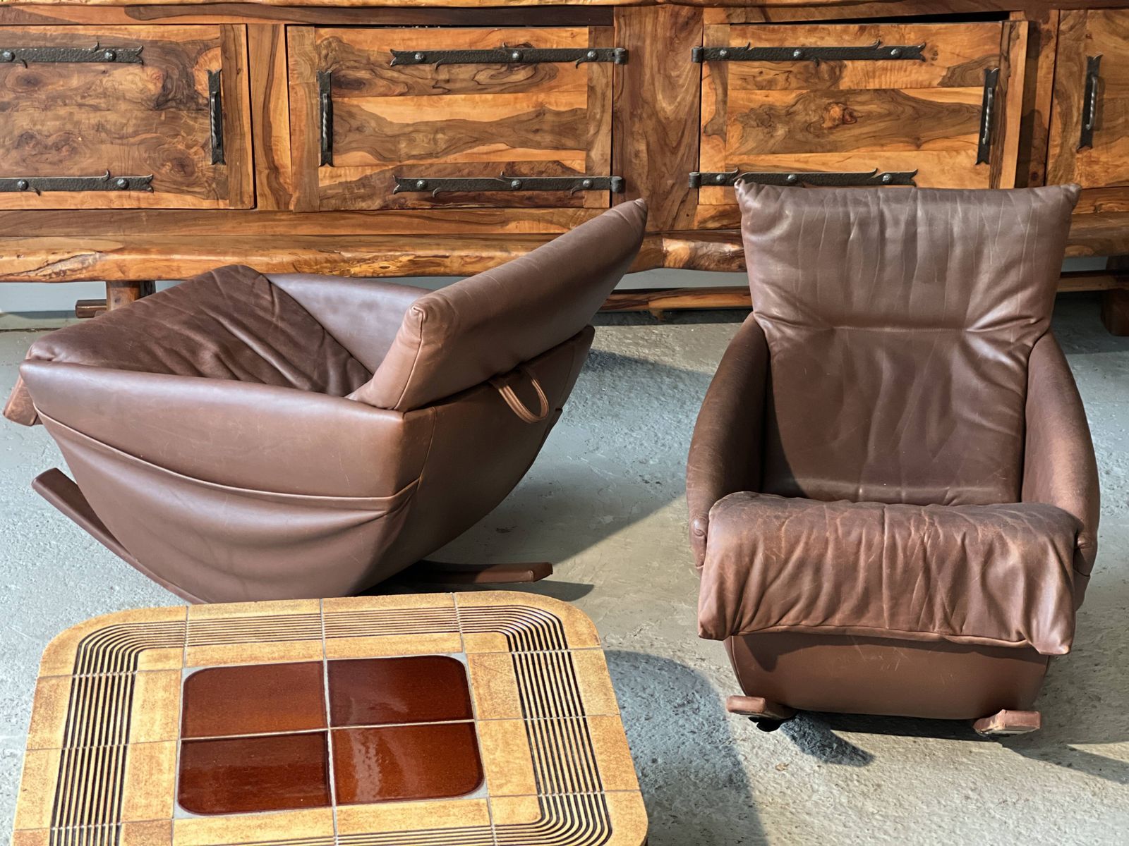 4078.0 Pair Of De Sede Rocking Chairs, Switzerland 1970 In Brown Leather photo
