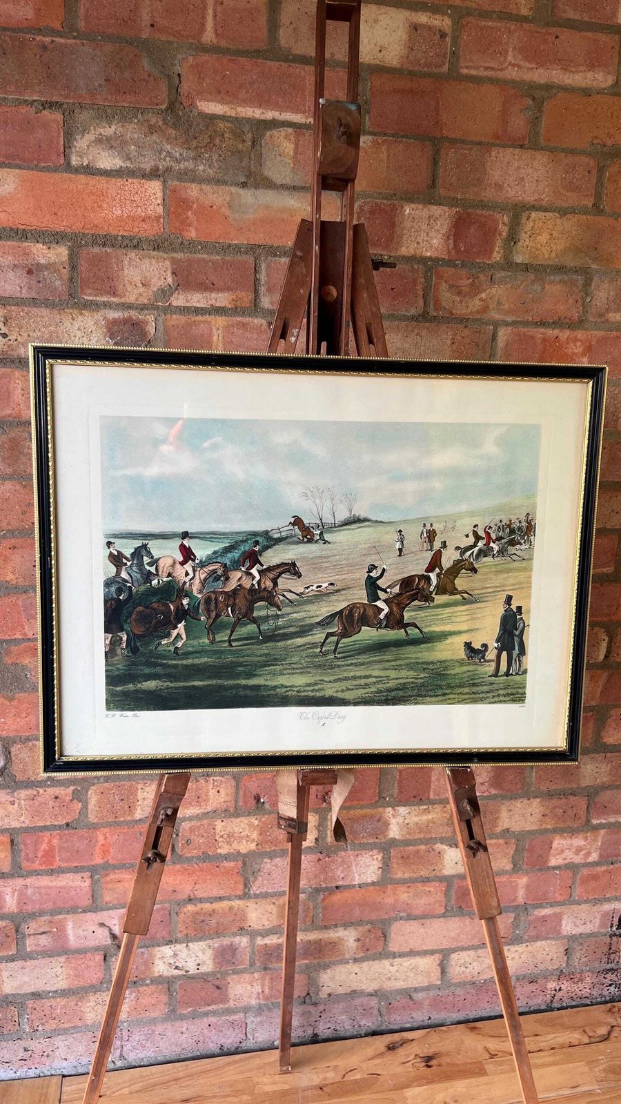 1848 Framed Lithograph "The Oxford Drag 2" By C. R. Winter – Antique Equestrian Print