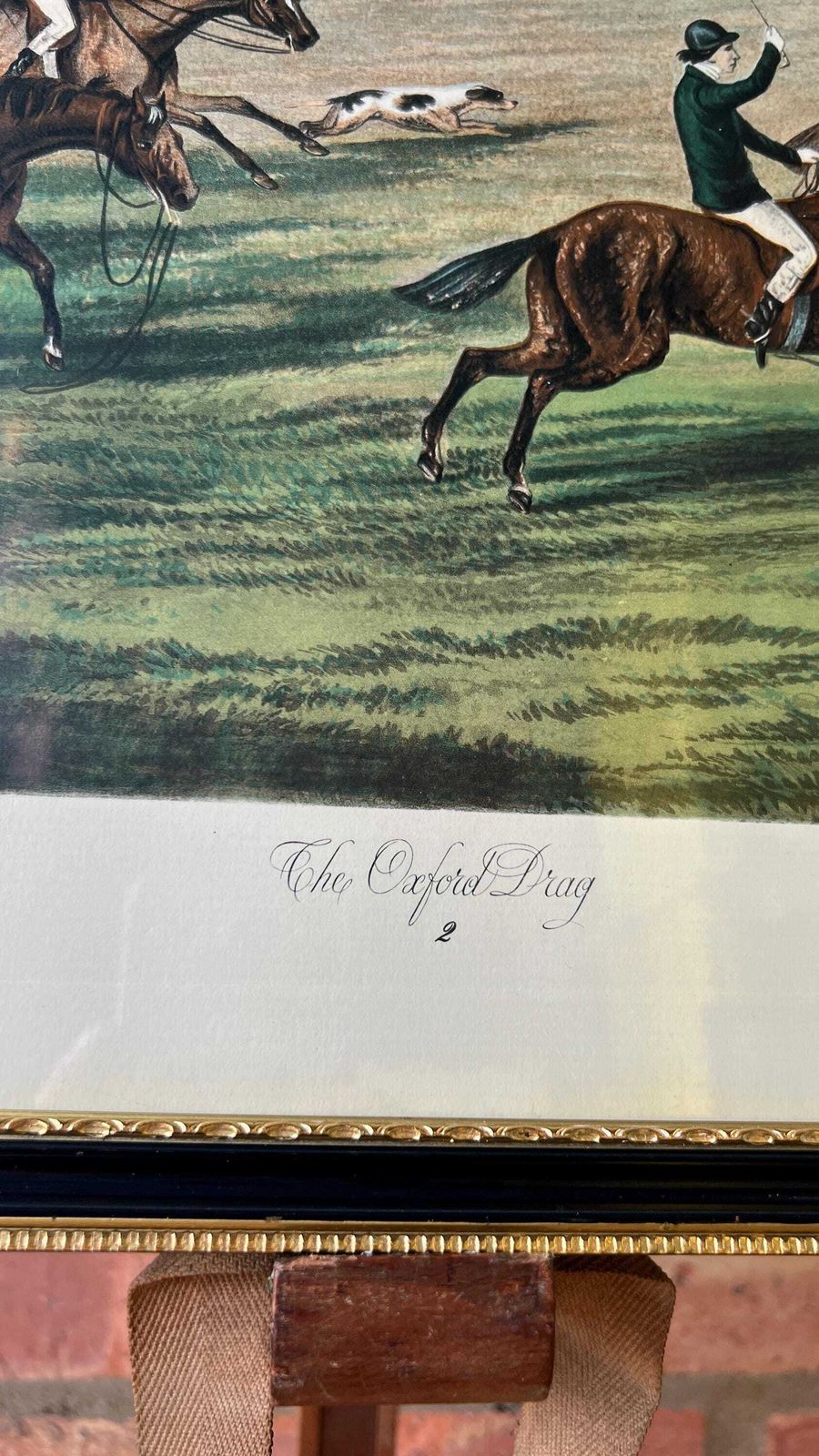 1848 Framed Lithograph "The Oxford Drag 2" By C. R. Winter – Antique Equestrian Print photo Art