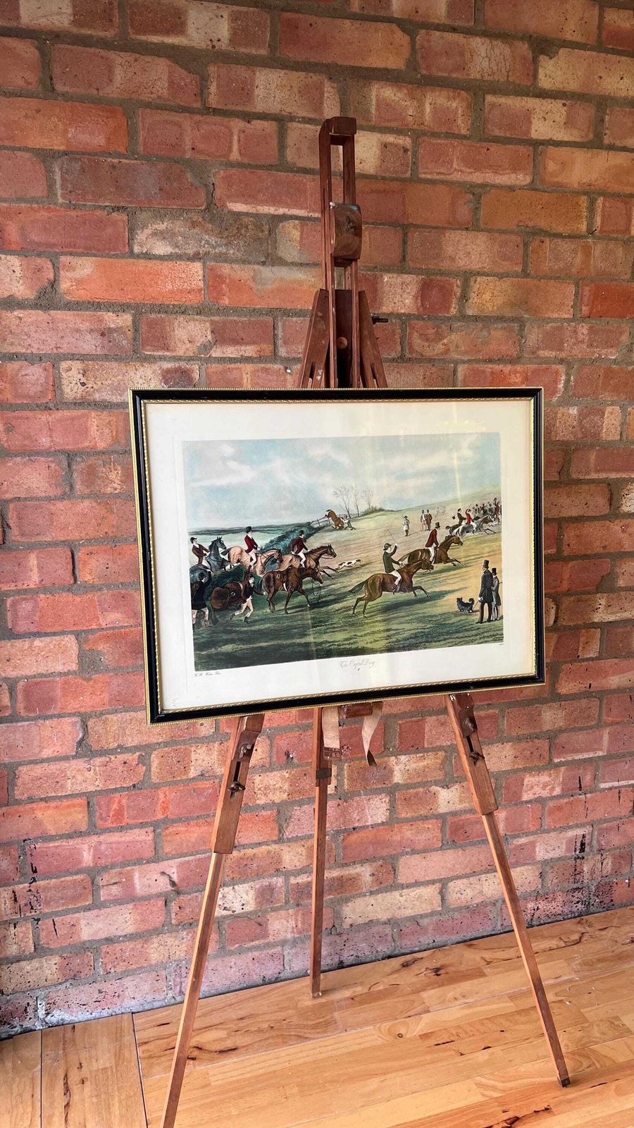 1848 Framed Lithograph "The Oxford Drag 2" By C. R. Winter – Antique Equestrian Print photo vintage