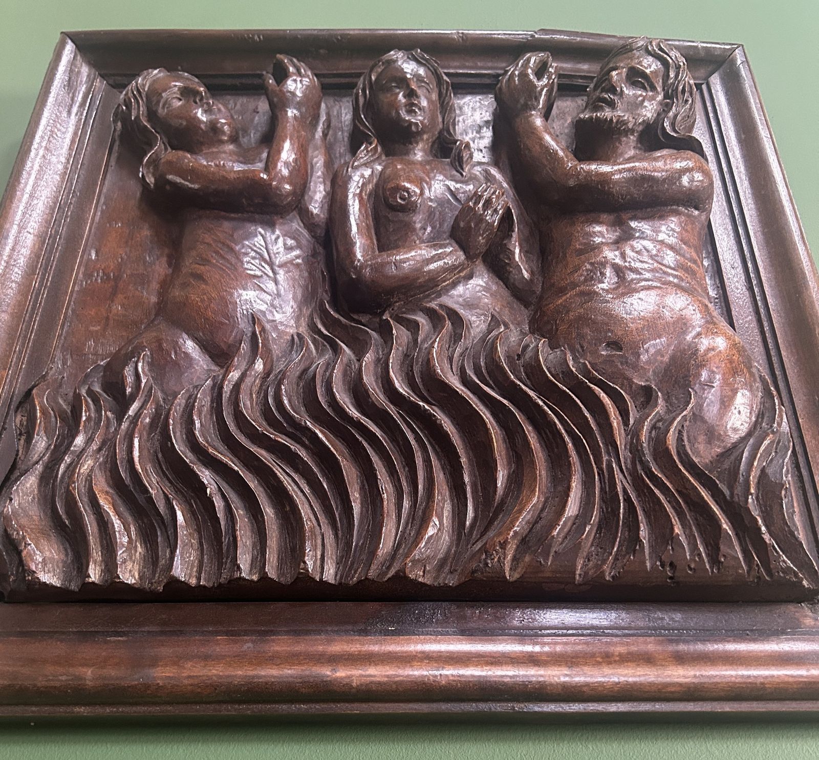 15th / 16th Century Italian Walnut Panel Carving Of Religious Souls In Purgatory photo Art