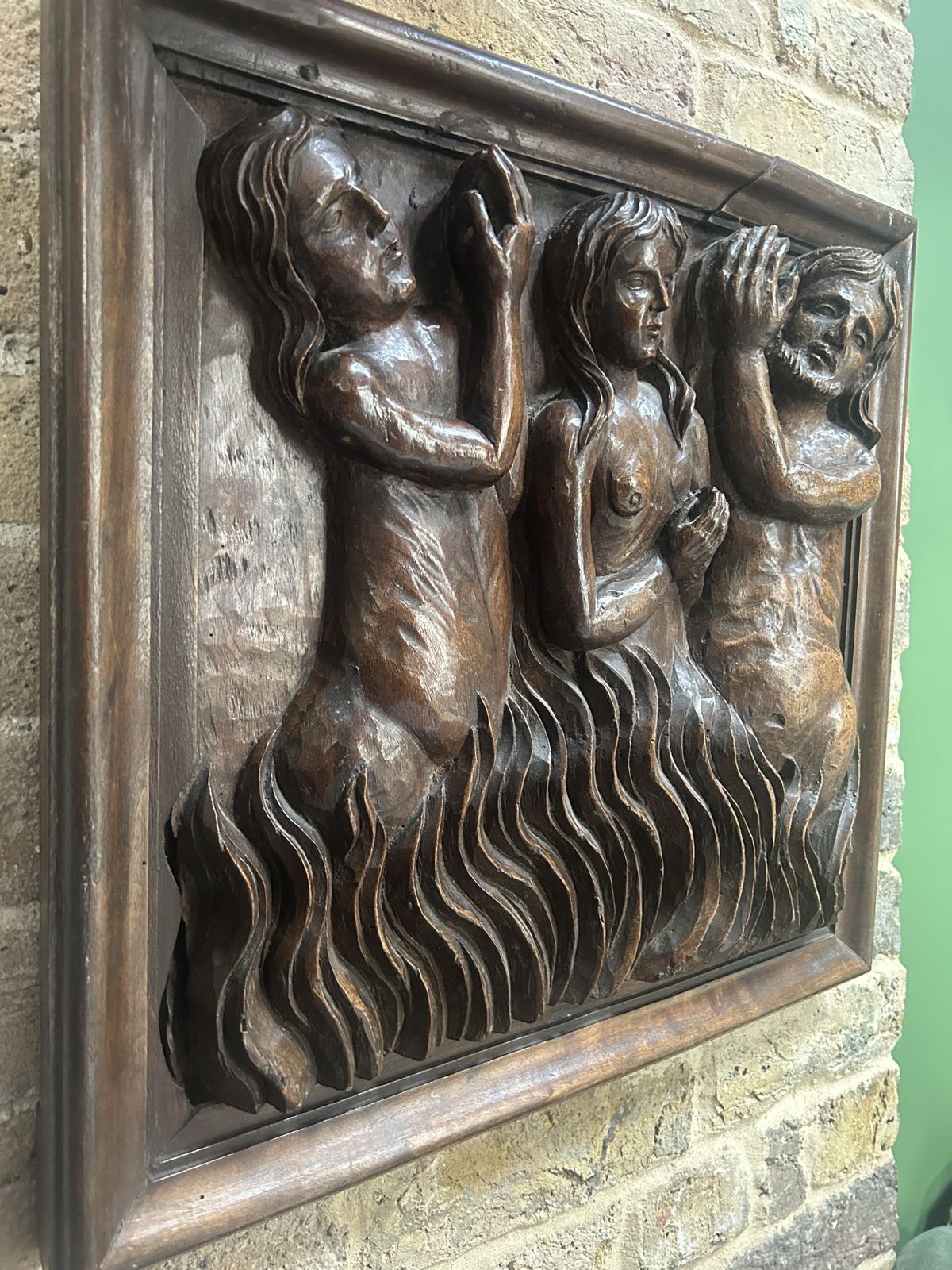 15th / 16th Century Italian Walnut Panel Carving Of Religious Souls In Purgatory photo vinterior