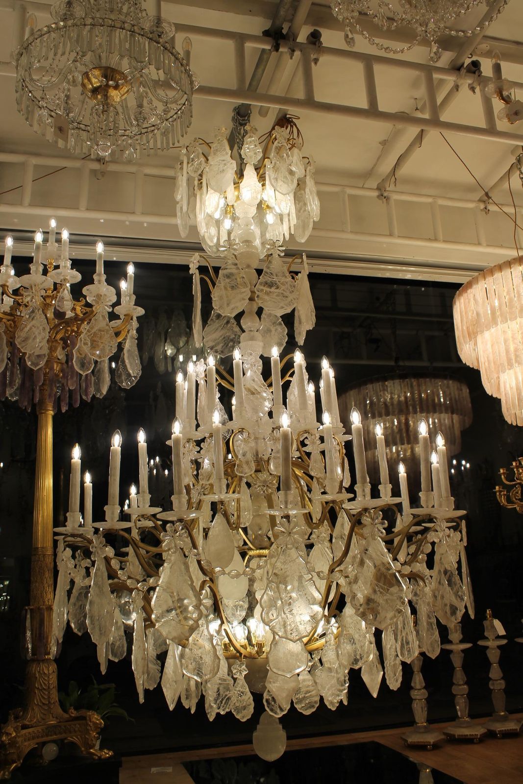 photo for sale Unique Single   Imposing Rock Crystal Louis XV Style Cage Chandeliers H300cm W180cm