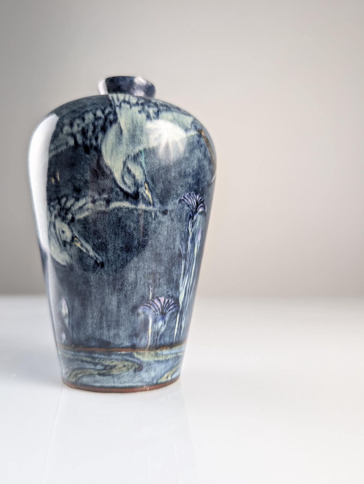Art Nouveau Vase With Herons And Flowers On The Lake By J.W. Mijnlieff, Fayence Holland Utrecht 1900s photo Home Decor