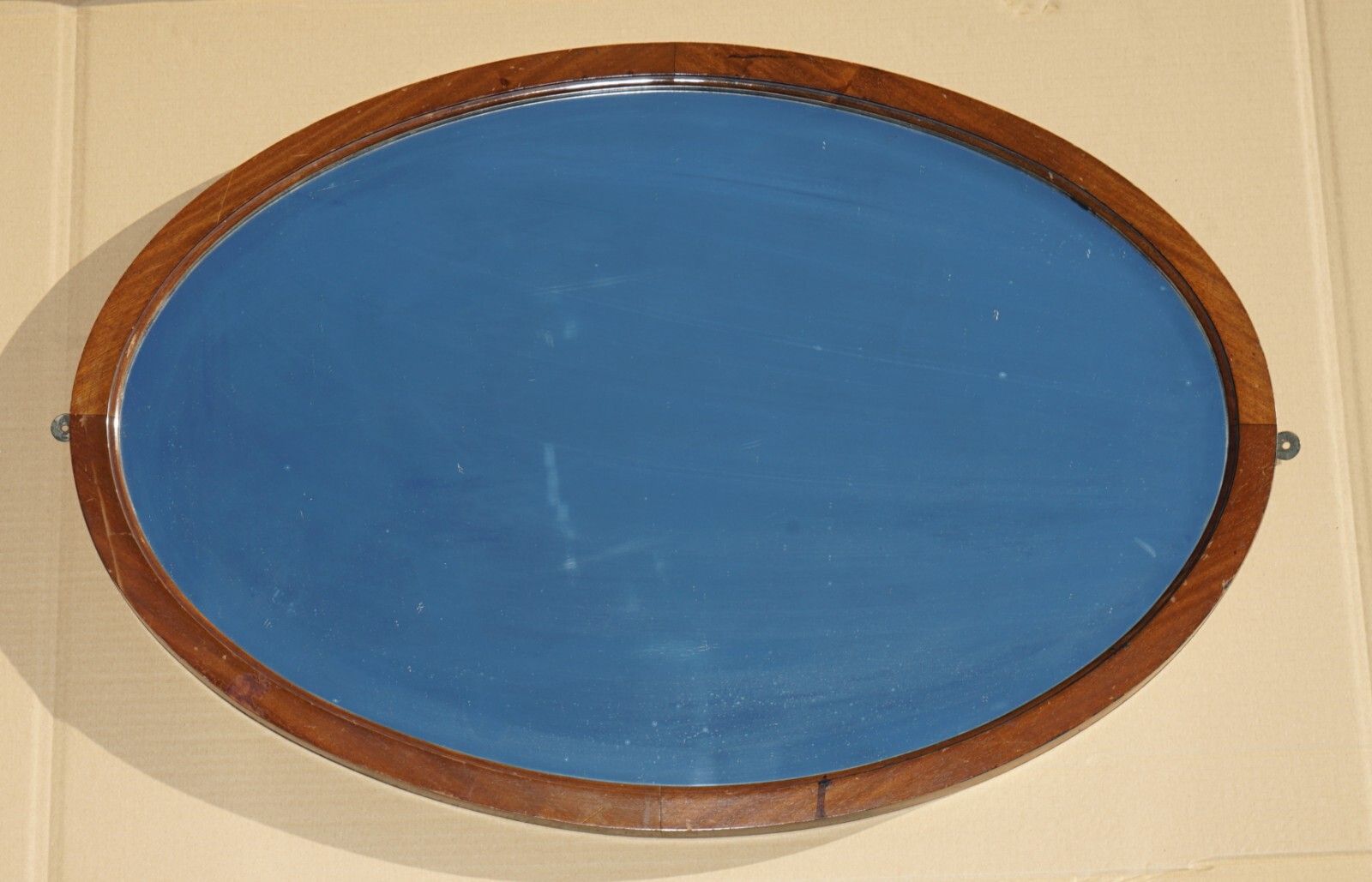 Sublime 1920's Art Deco Mercury Plate Venetian Mahogany Framed Oval Mirror