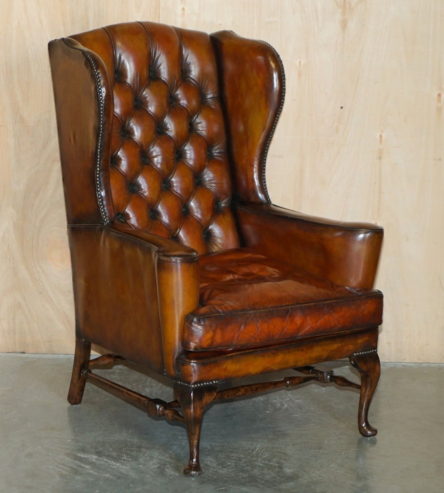 Pair Of William Morris Chesterfield Tufted Wingback Brown Leather Armchairs photo furniture