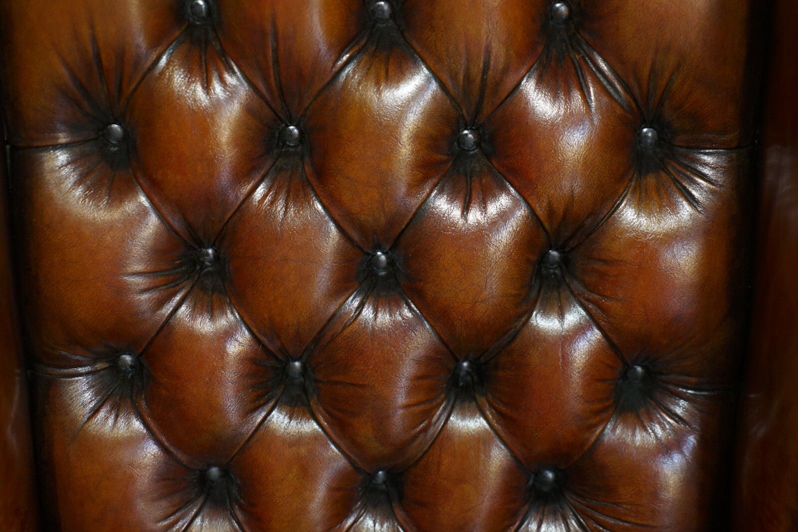 Pair Of William Morris Chesterfield Tufted Wingback Brown Leather Armchairs photo 6750.0