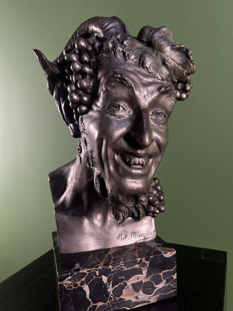French Antique Bronze Bust Of A Satyr / Faun By Alix Marquet   1914 photo 2695.0