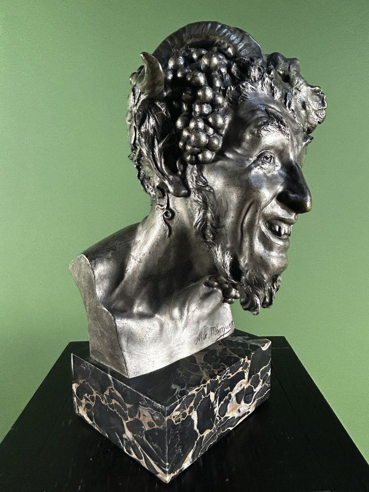 French Antique Bronze Bust Of A Satyr / Faun By Alix Marquet   1914 photo vintage
