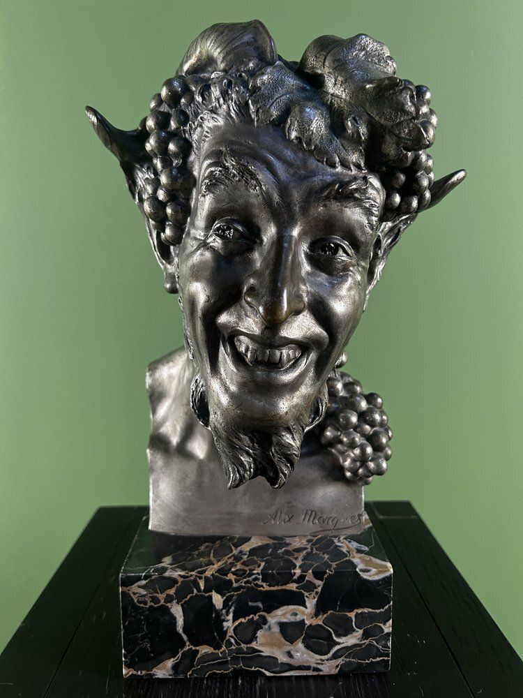 photo for sale French Antique Bronze Bust Of A Satyr / Faun By Alix Marquet   1914