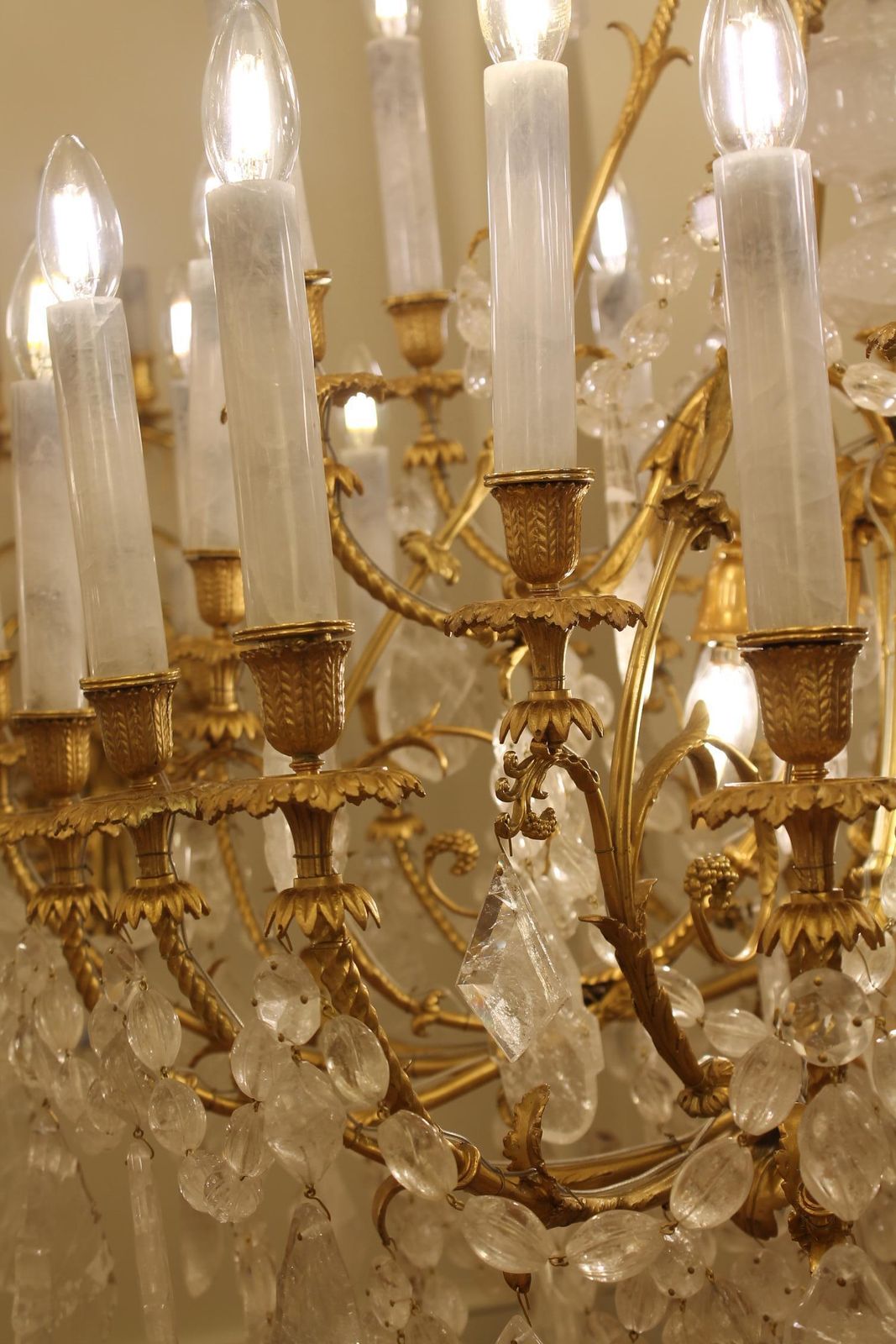 Large Beautiful Bronze And Rock Crystal French Baccarat Chandelier With 36 Lights photo for sale