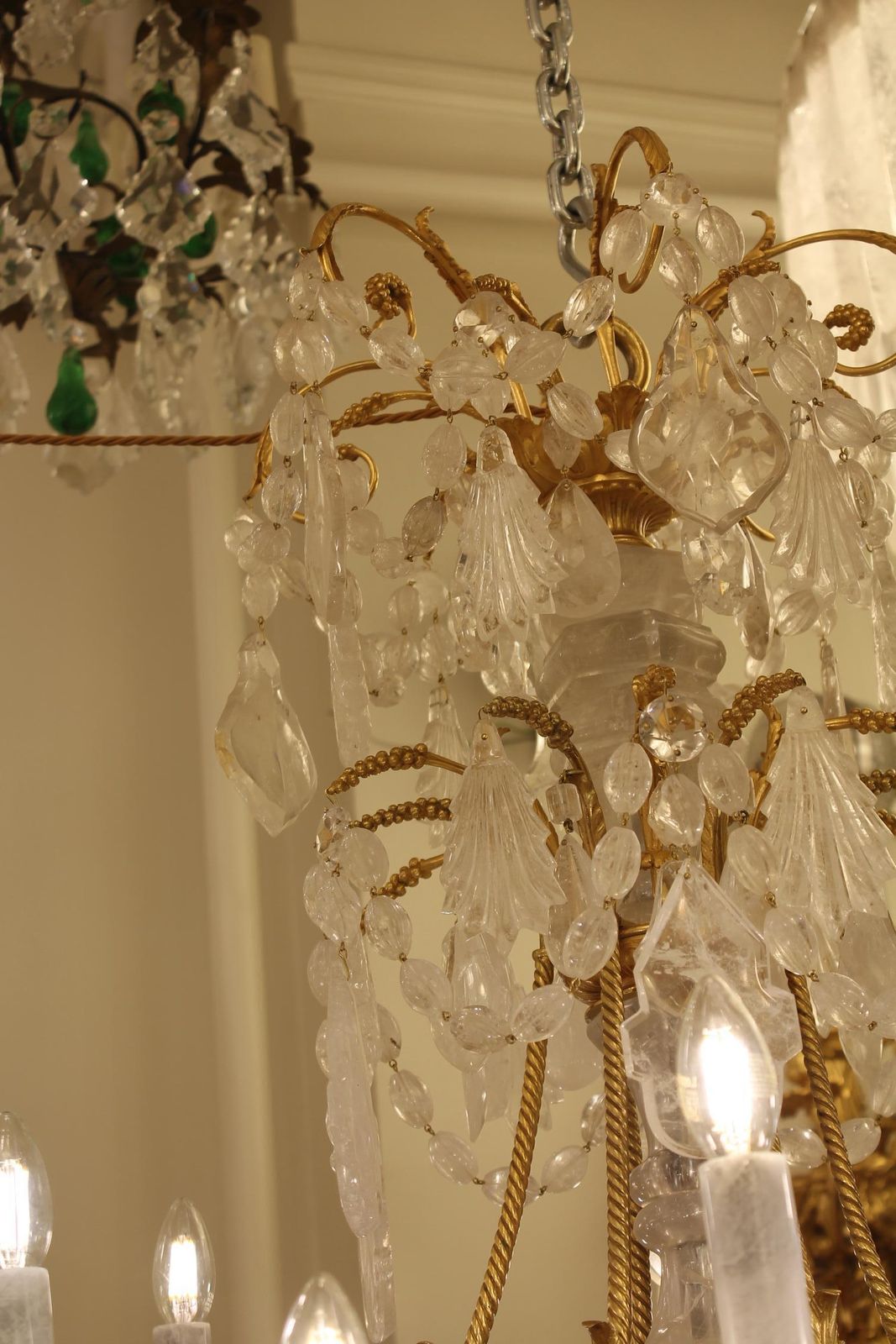 Large Beautiful Bronze And Rock Crystal French Baccarat Chandelier With 36 Lights photo vinterior