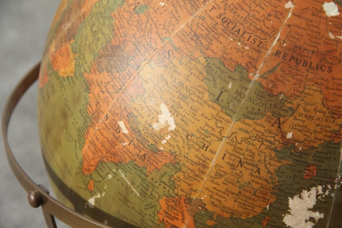 Chicago Midcentury Papier Mâché Globe Brass Metal Black Made In USA, 1950s photo Home Decor