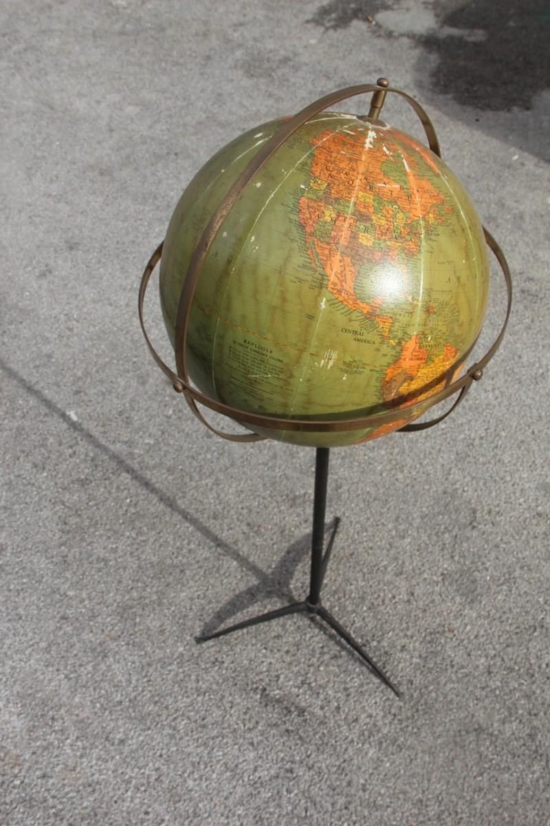 Chicago Midcentury Papier Mâché Globe Brass Metal Black Made In USA, 1950s photo vintage