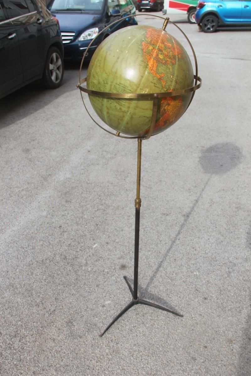 photo for sale Chicago Midcentury Papier Mâché Globe Brass Metal Black Made In USA, 1950s