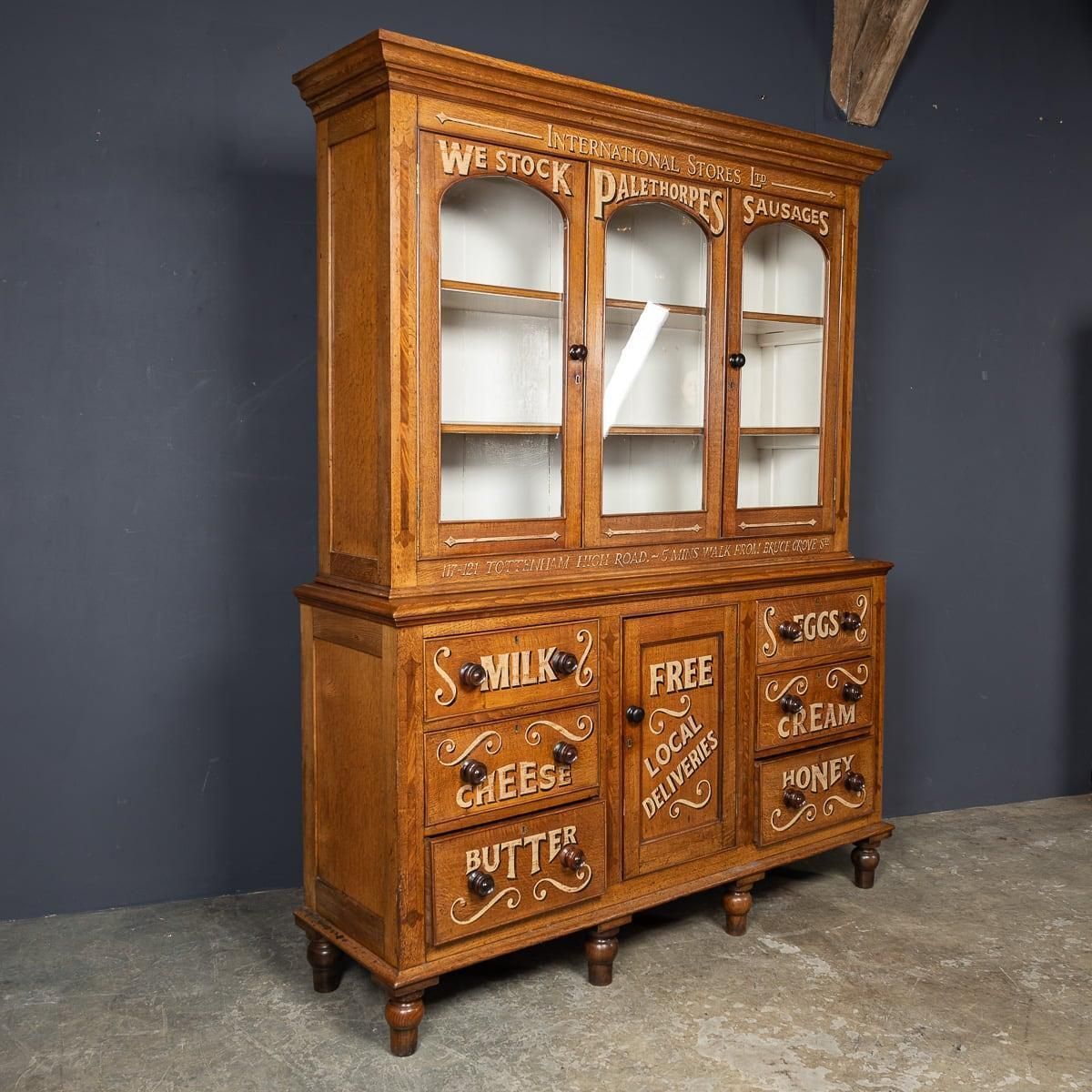 Antique 19th Century Victorian Solid Oak & Glass Dresser, Later Painted C.1890 photo for sale