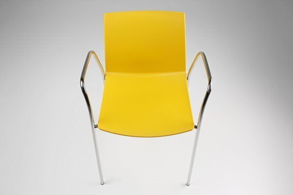 Mid Century Yellow Chair With Metal Frame And Plastic Seat, Belgium photo vinterior