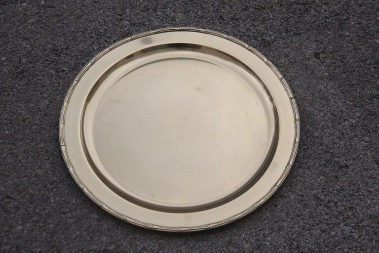 Round Gold Tray Bar Solid Brass Engraved Cane Motif Italian Design Plate photo furniture