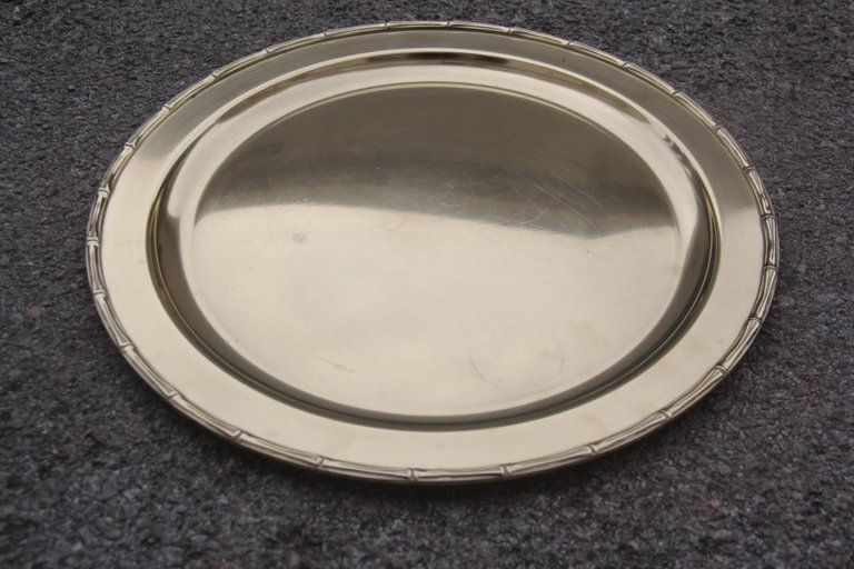 Round Gold Tray Bar Solid Brass Engraved Cane Motif Italian Design Plate photo vinterior