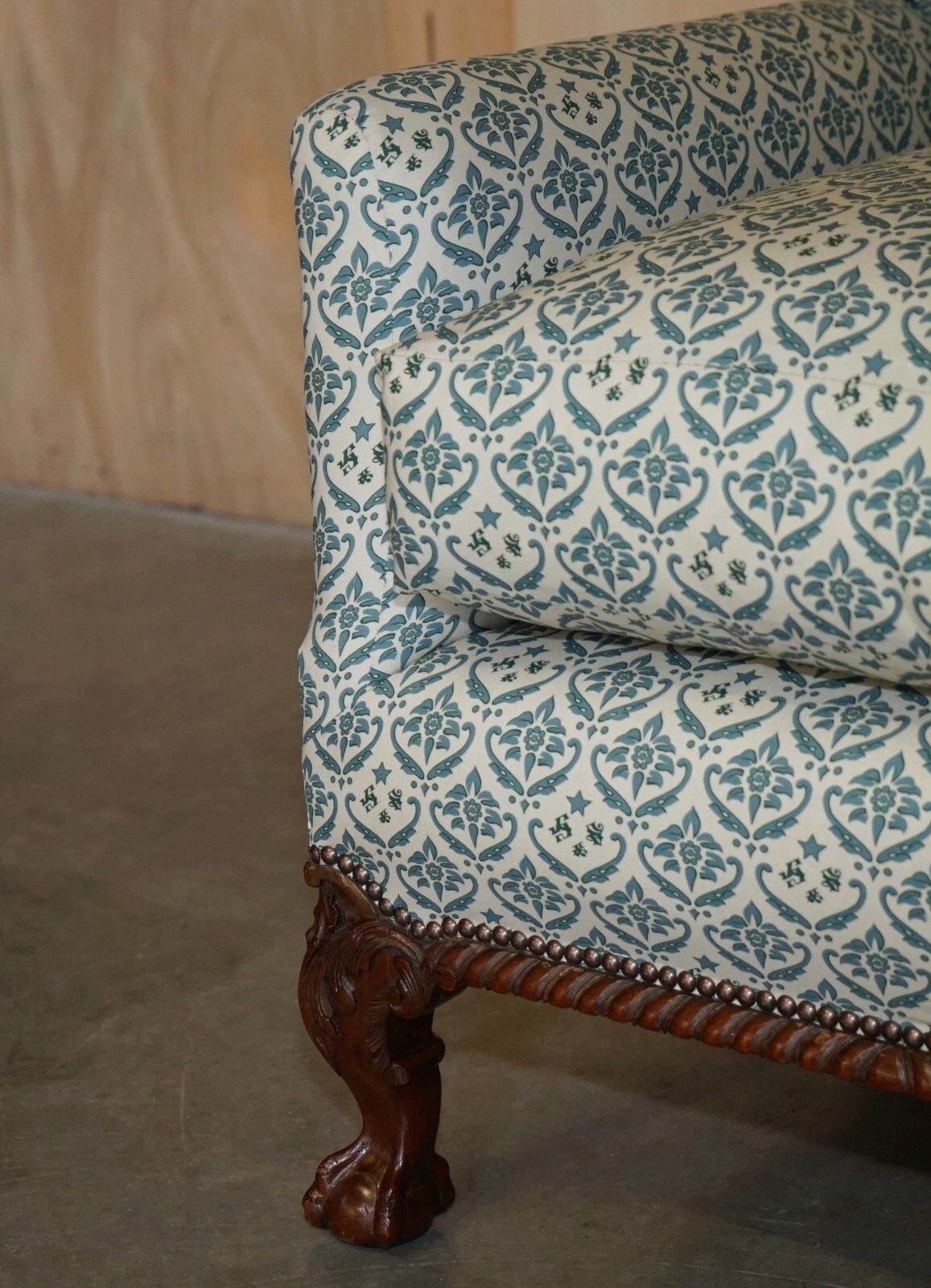 Furniture Fully Restored Antique Howard & Son's Claw & Ball Feet Armchair Ticking Fabric photo