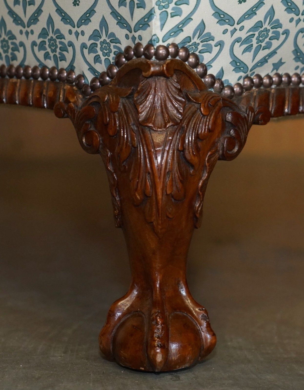 photo vinterior Fully Restored Antique Howard & Son's Claw & Ball Feet Armchair Ticking Fabric