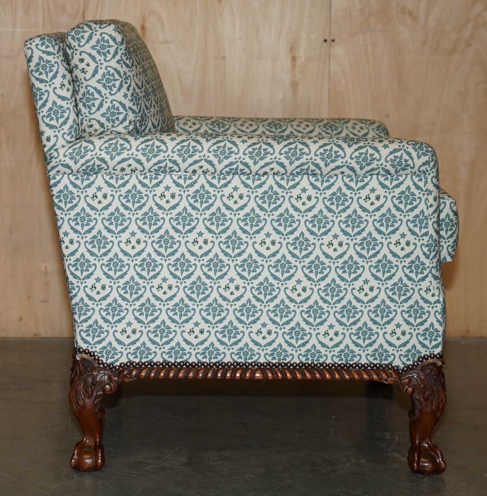 photo buy Fully Restored Antique Howard & Son's Claw & Ball Feet Armchair Ticking Fabric