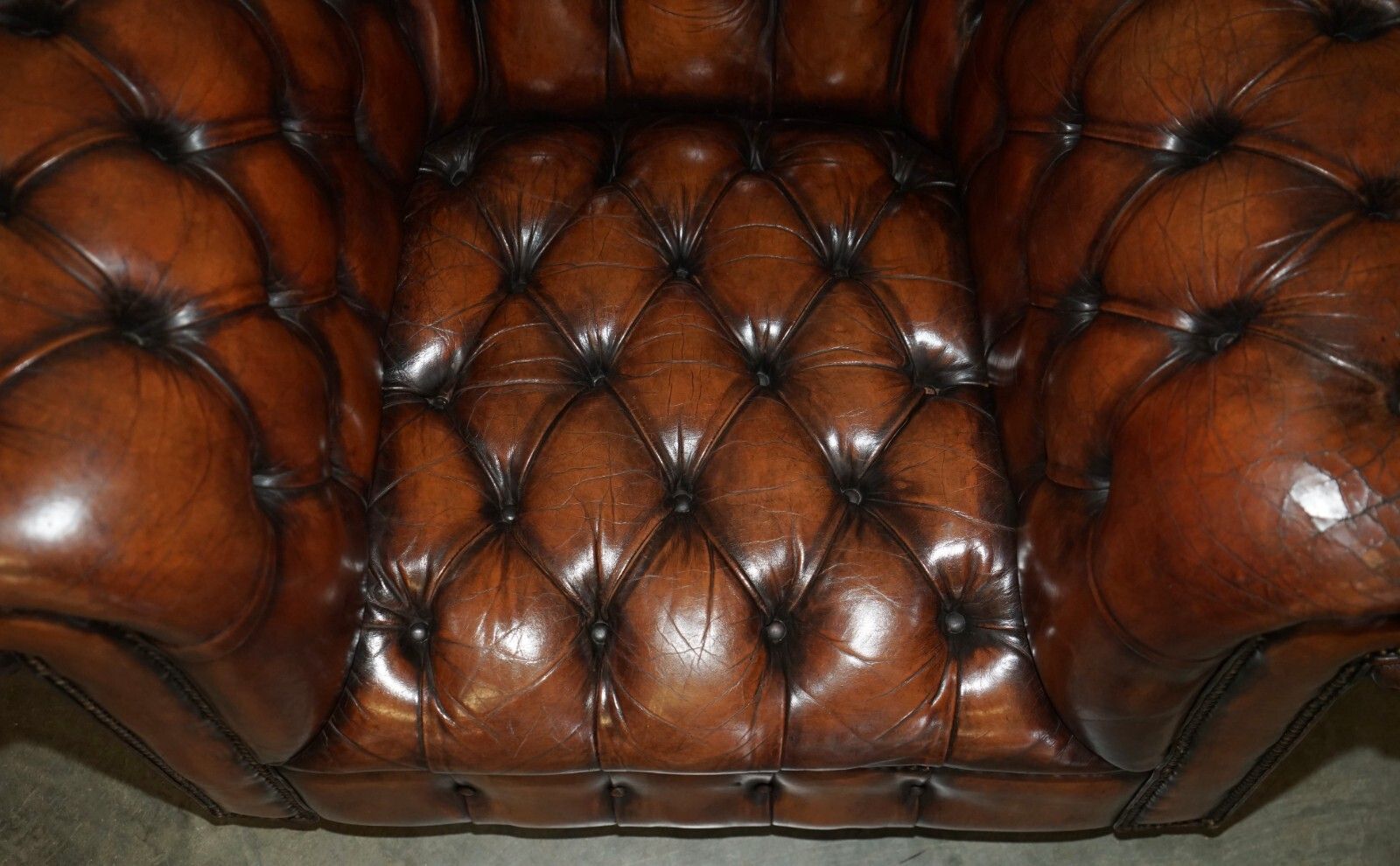 Restored Antique Chesterfield Club Armchair Brown Leather Porcelain Castors photo 2850.0