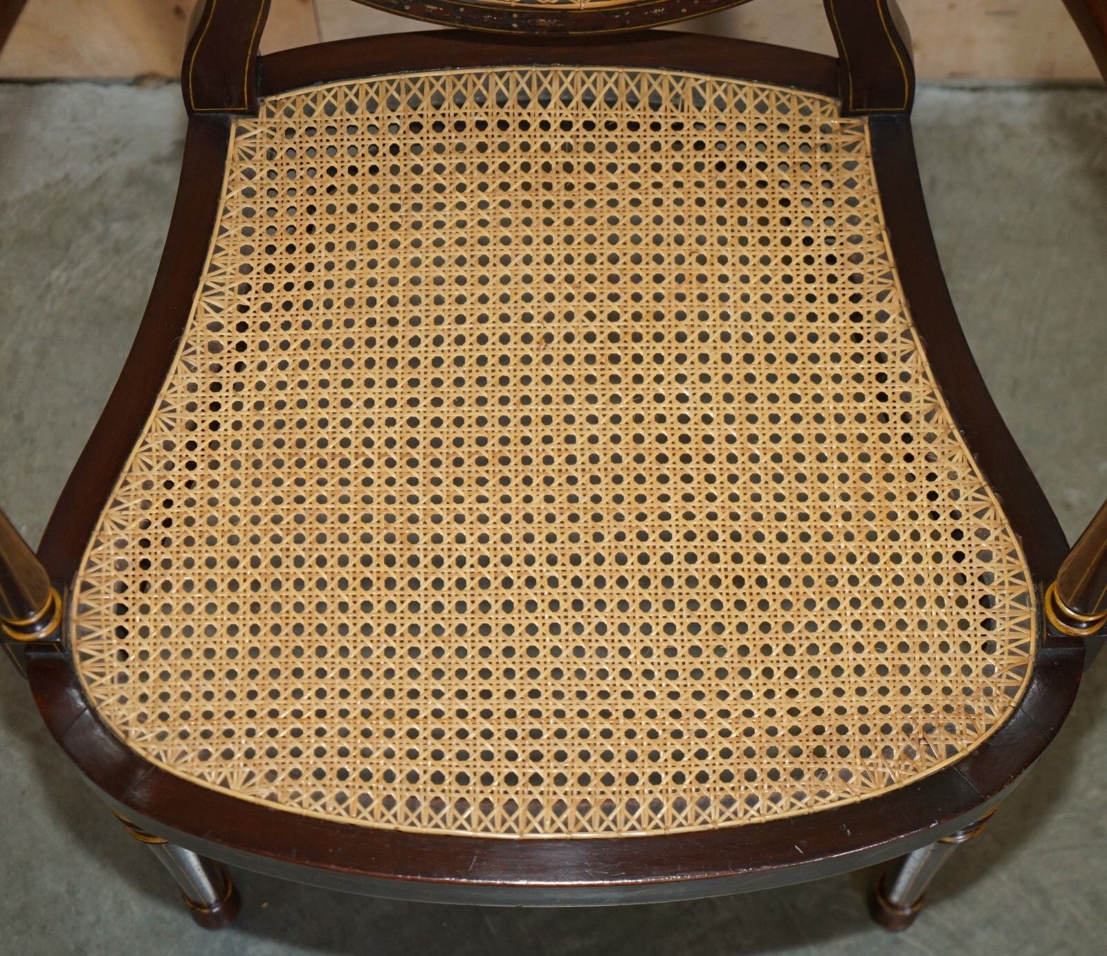 4950.0 Six Antique George Hepplewhite Bergere Sheraton Revival Painted Dining Chairs photo